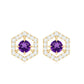 Minimal Amethyst and Diamond Geometric Stud Earrings