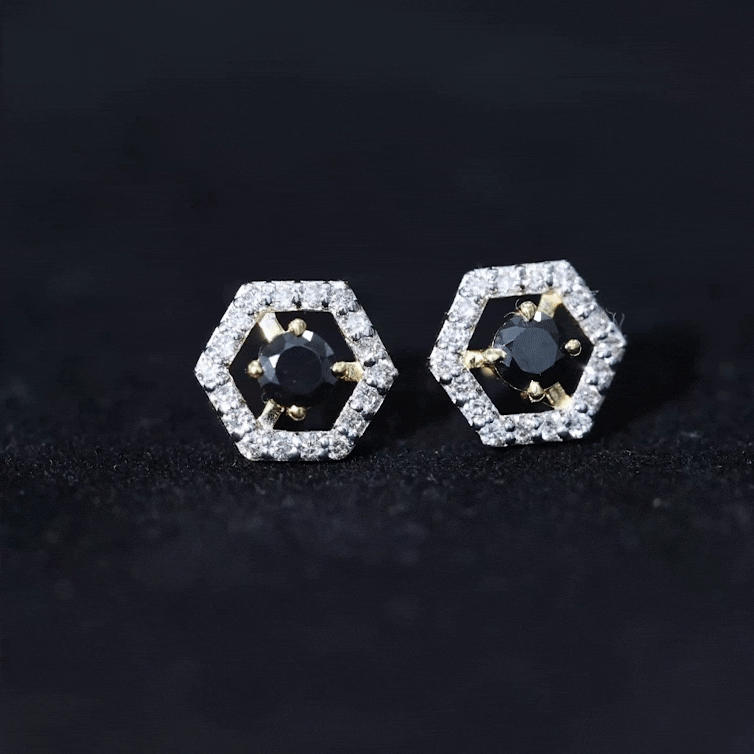 Pendientes de tuerca hexagonales de espinela negra de 0,9 quilates y diamantes