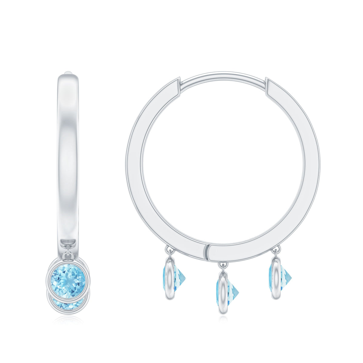 Genuine Aquamarine Hoop Earring in Bezel Setting