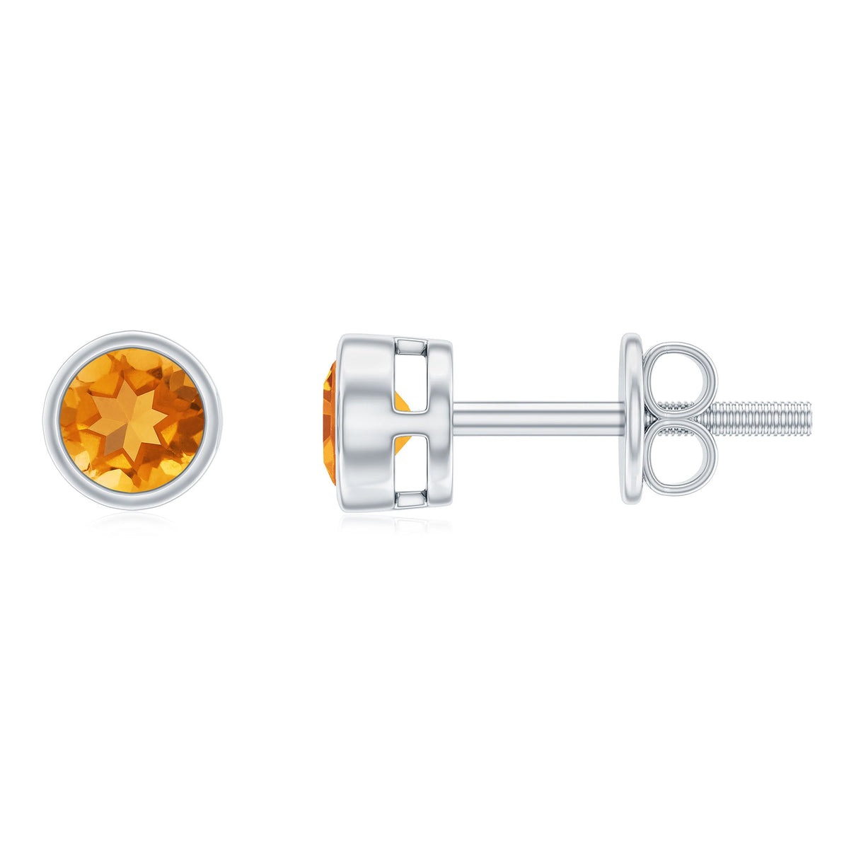 Solitaire 1 Carat Citrine Stud Earrings in Bezel Setting