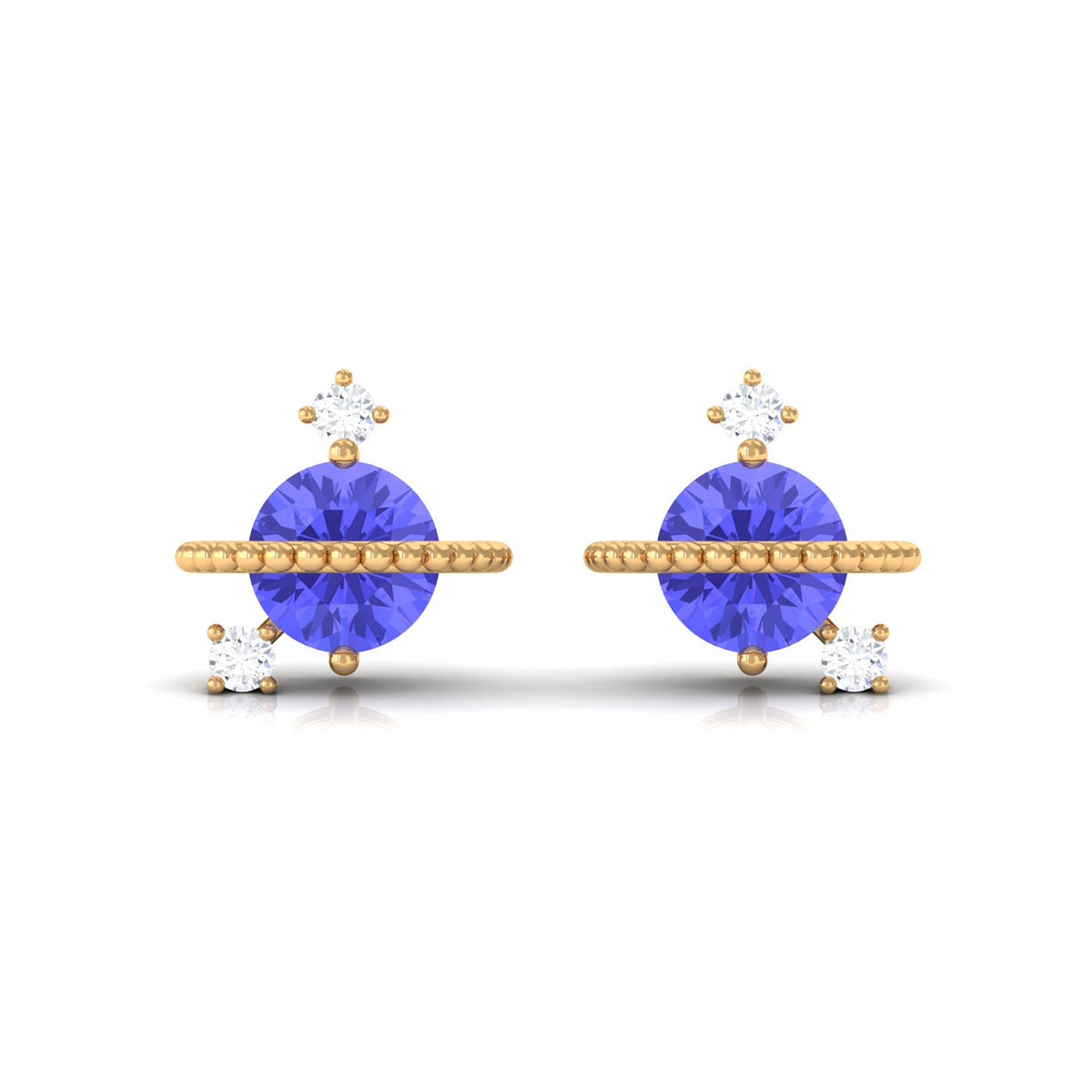 Real Tanzanite and Diamond Celestial Stud Earrings