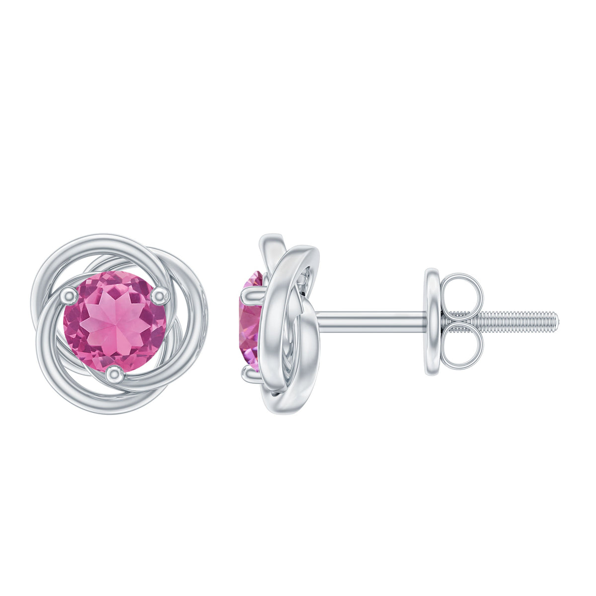Pendientes de botón con solitario de turmalina rosa en espiral de 0,9 quilates