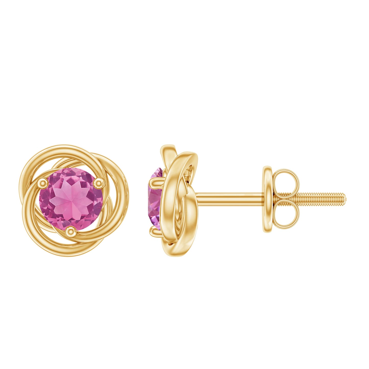 Pendientes de botón con solitario de turmalina rosa en espiral de 0,9 quilates
