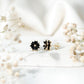 Marquise Shape Black Onyx Floral Statement Stud Earrings
