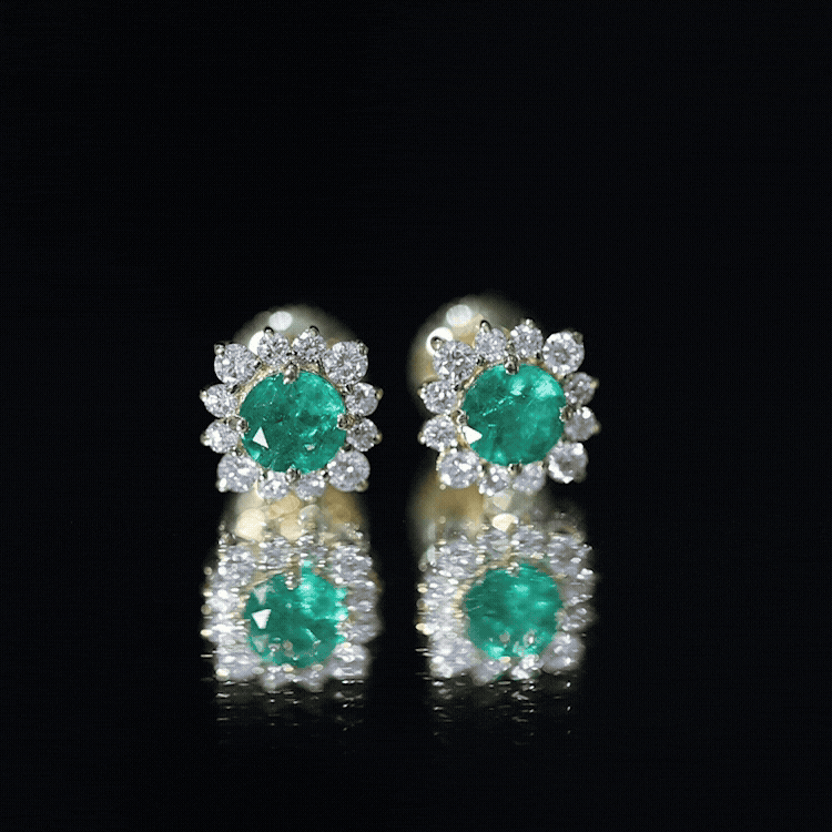 Real Emerald Stud Earrings with Diamond Halo