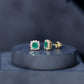 Real Emerald Stud Earrings with Diamond Halo