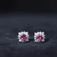 Round Pink Tourmaline Stud Earrings with Diamond Halo