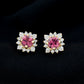 Round Pink Tourmaline Stud Earrings with Diamond Halo