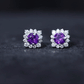 Genuine Amethyst Stud Earrings with Diamond Halo