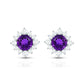 Genuine Amethyst Stud Earrings with Diamond Halo