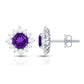 Genuine Amethyst Stud Earrings with Diamond Halo