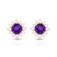 Genuine Amethyst Stud Earrings with Diamond Halo