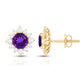 Genuine Amethyst Stud Earrings with Diamond Halo