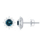 Pendientes de topacio azul Londres clásico de 1,2 quilates con halo de diamantes