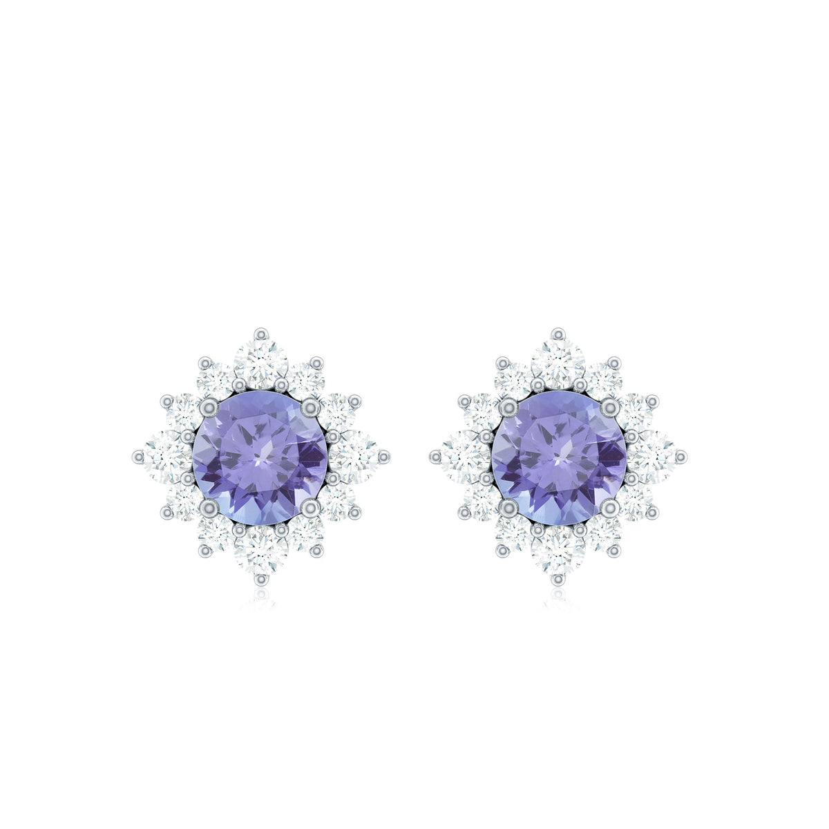 1 Carat Classic Tanzanite Stud Earrings with Diamond Halo