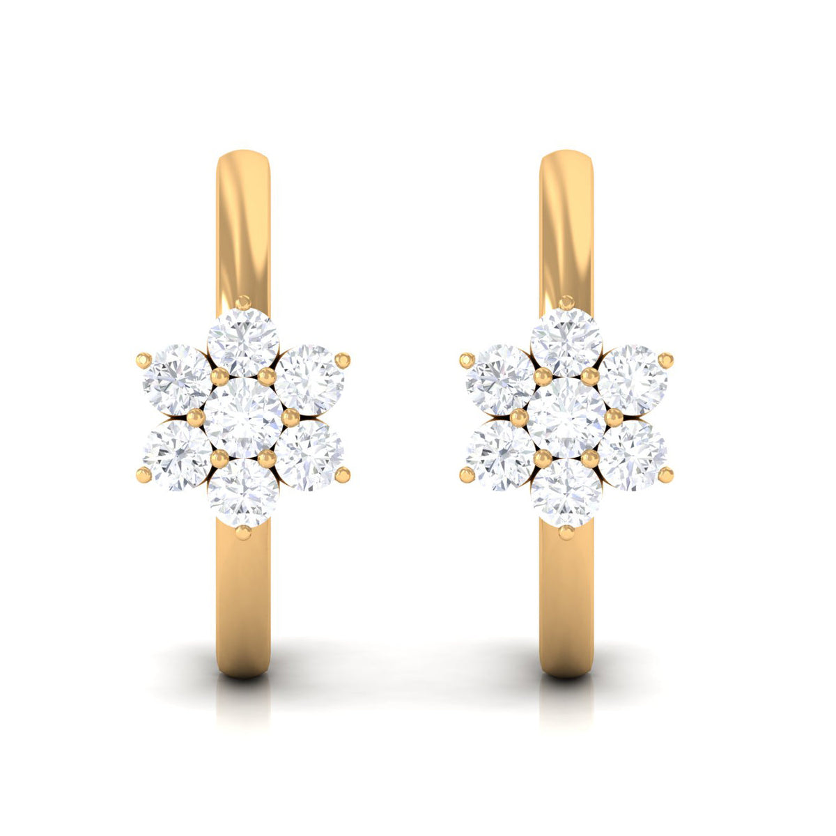 Real Diamond Flower Hoop Earrings for Women