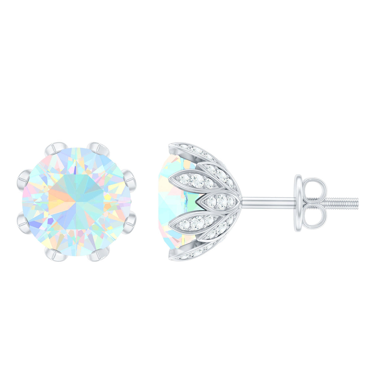 Certified Genuine Ethiopian Opal Flower Earrings with Diamond