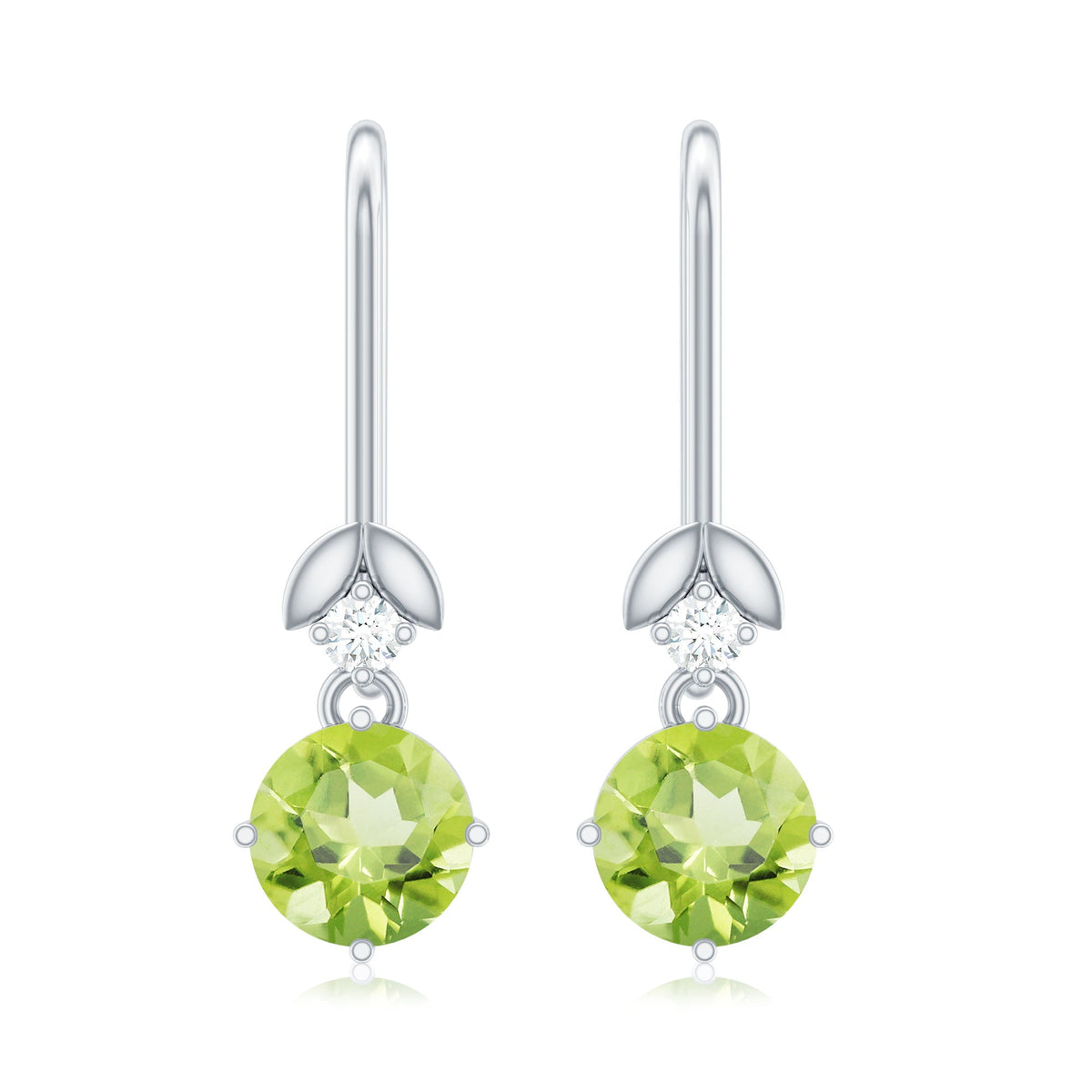 1 Carat Round Peridot and Moissanite Drop Earrings with Fish Hook