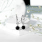 Natural Black Spinel Drop Hoop Earrings