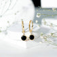 Natural Black Spinel Drop Hoop Earrings