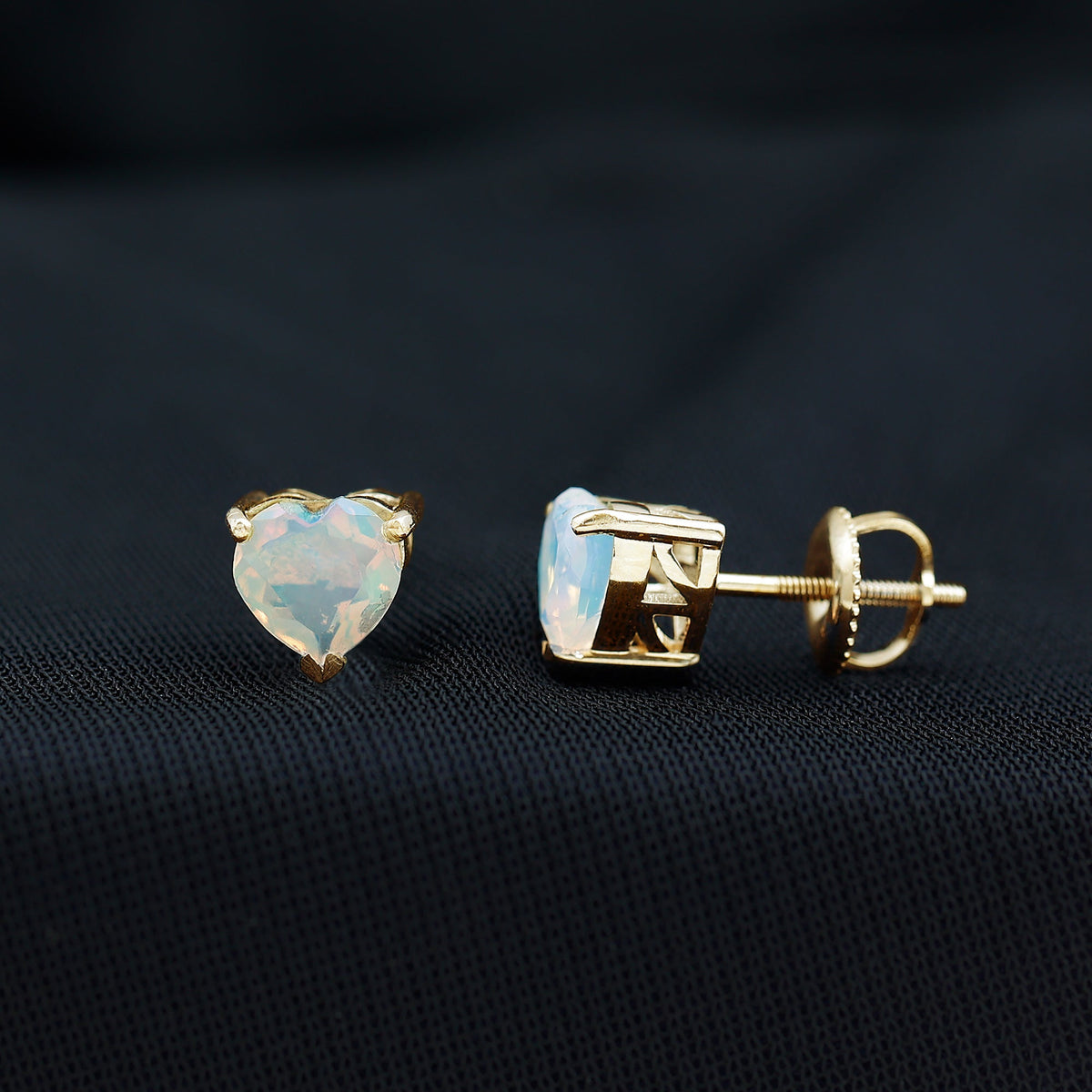 Pendientes de tuerca de ópalo etíope auténtico con forma de corazón de 1,5 quilates