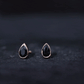 Genuine Black Onyx Teardrop Stud Earrings in Bezel Set