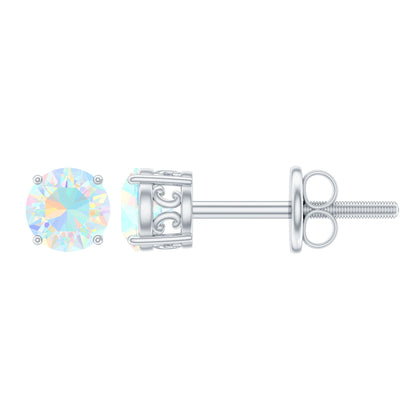 0.5 Carat Ethiopian Opal Solitaire Stud Earrings in 4 Prong Setting
