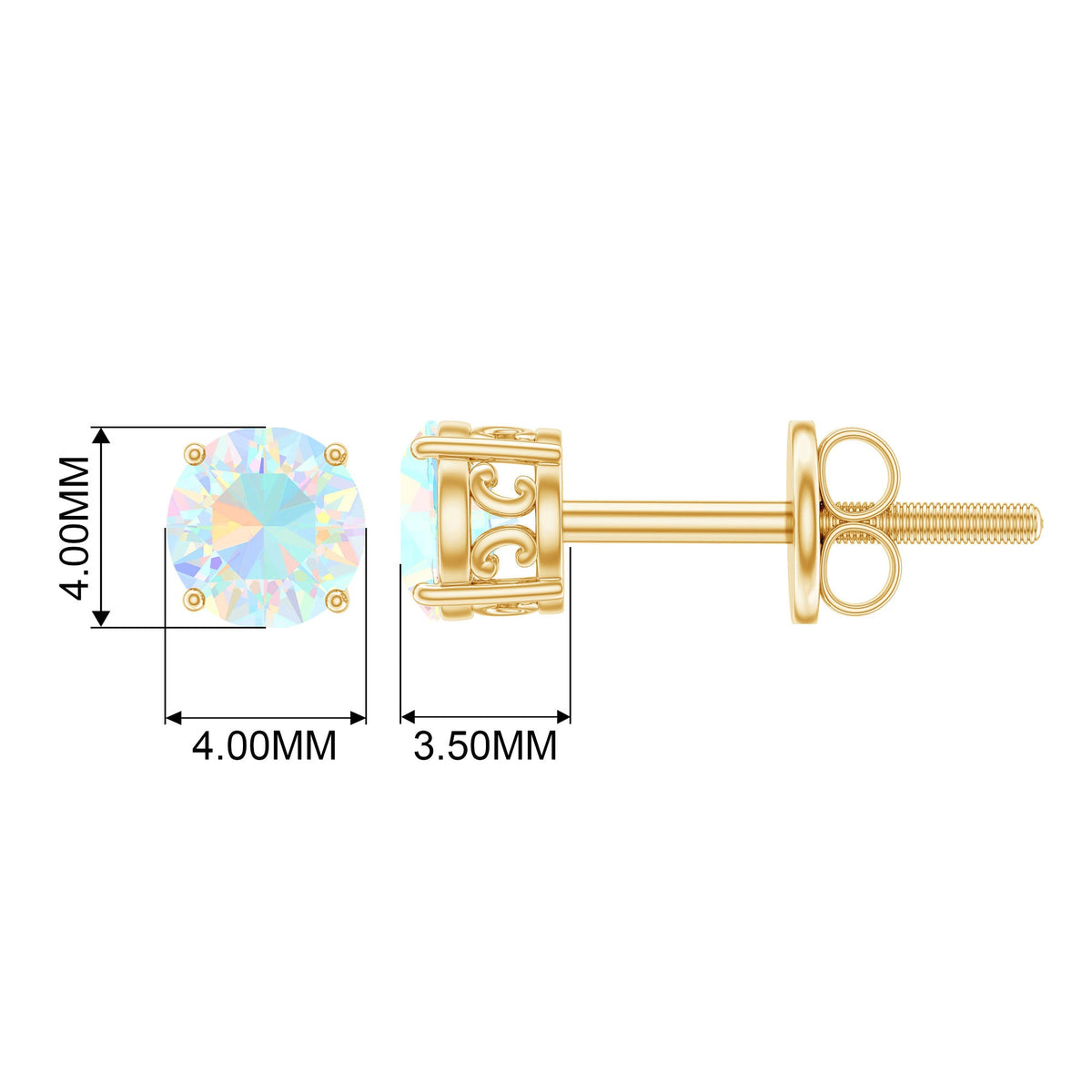 0.5 Carat Ethiopian Opal Solitaire Stud Earrings in 4 Prong Setting