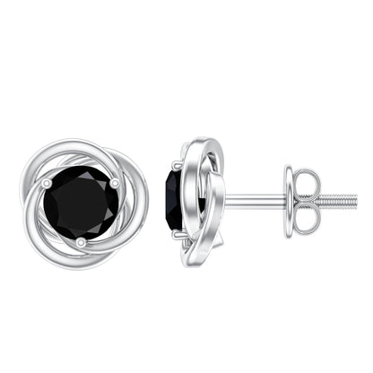 0.9 Carat Black Spinel Swirl Stud Earrings with Screw Backs