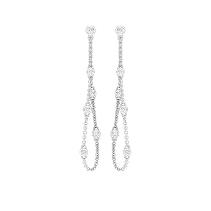 Bezel Set Real Diamond Chain Earrings