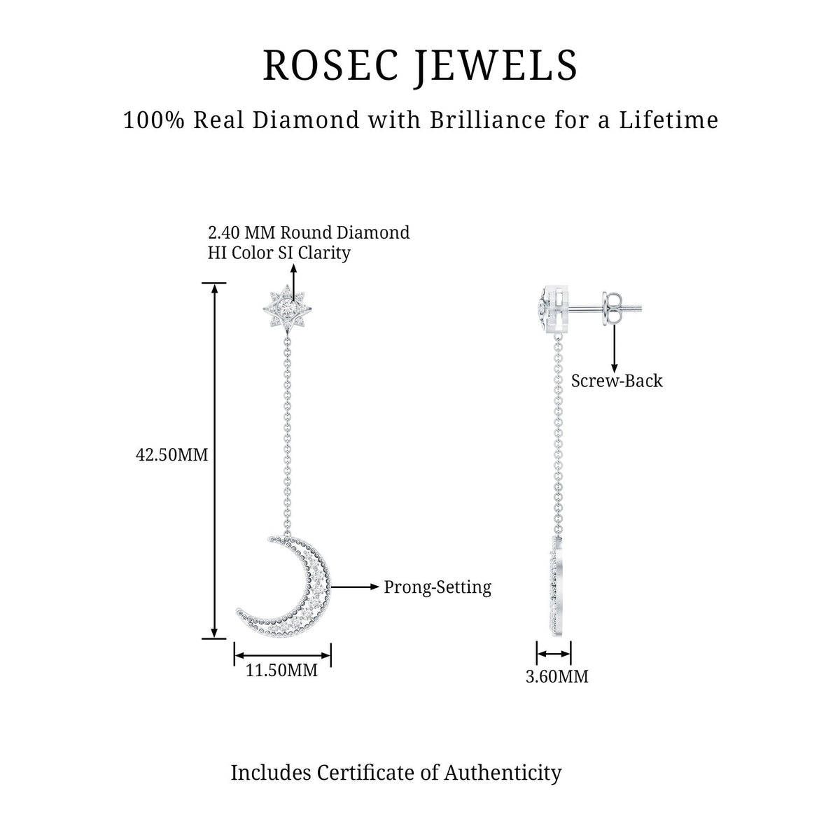 Certified Diamond Star and Moon Chain Earrings
