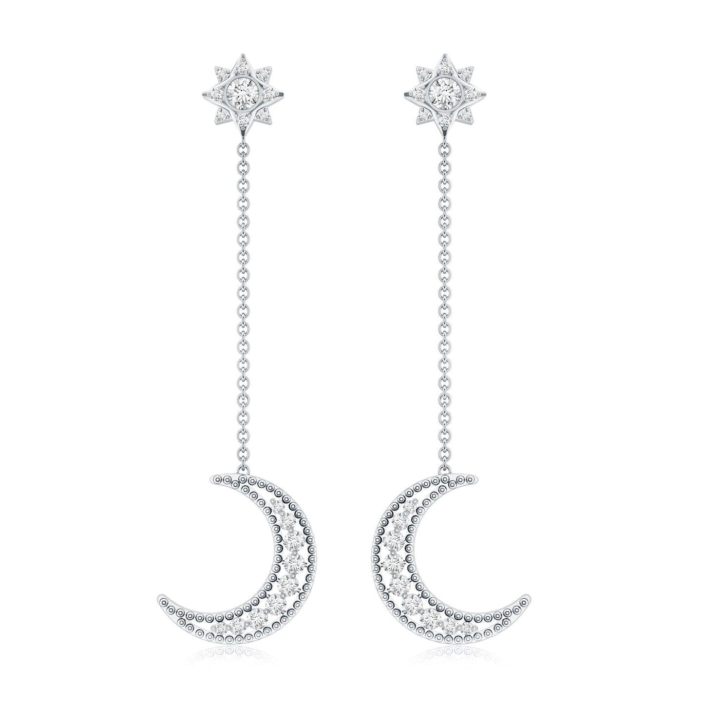 Certified Diamond Star and Moon Chain Earrings