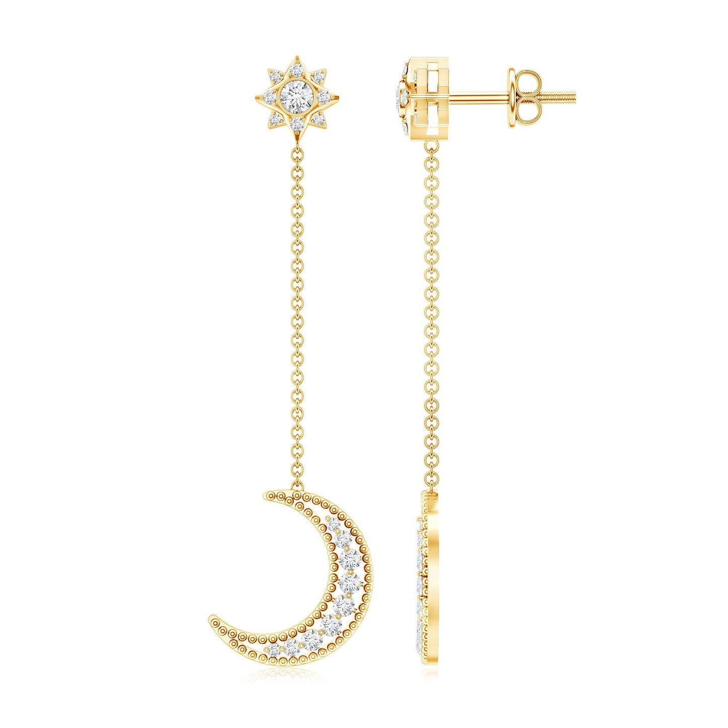 Certified Diamond Star and Moon Chain Earrings
