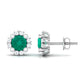 Real 0.99 Carat Emerald and Diamond Halo Stud Earrings