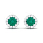 Real 0.99 Carat Emerald and Diamond Halo Stud Earrings