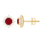 Natural Ruby Stud Earrings with Diamond Halo
