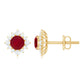 Natural Ruby Stud Earrings with Diamond Halo