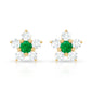 Real Emerald and Diamond Flower Cluster Stud Earrings