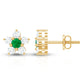 Real Emerald and Diamond Flower Cluster Stud Earrings