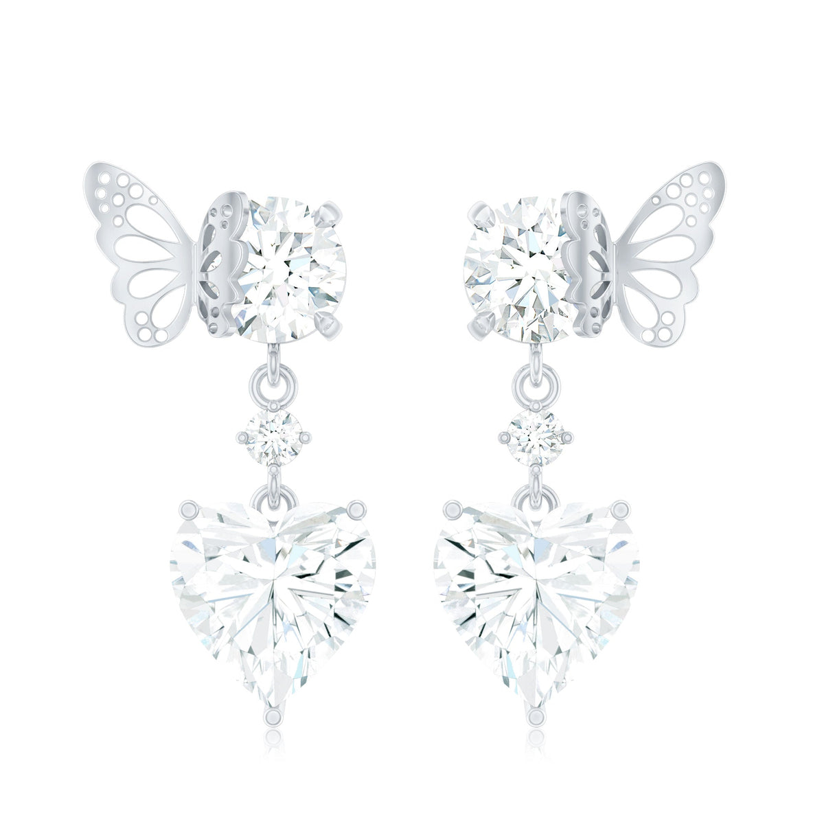3 Carat Heart Shape Moissanite Drop Earrings with Butterfly