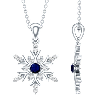 Collar con colgante de copo de nieve contemporáneo de zafiro azul y diamantes