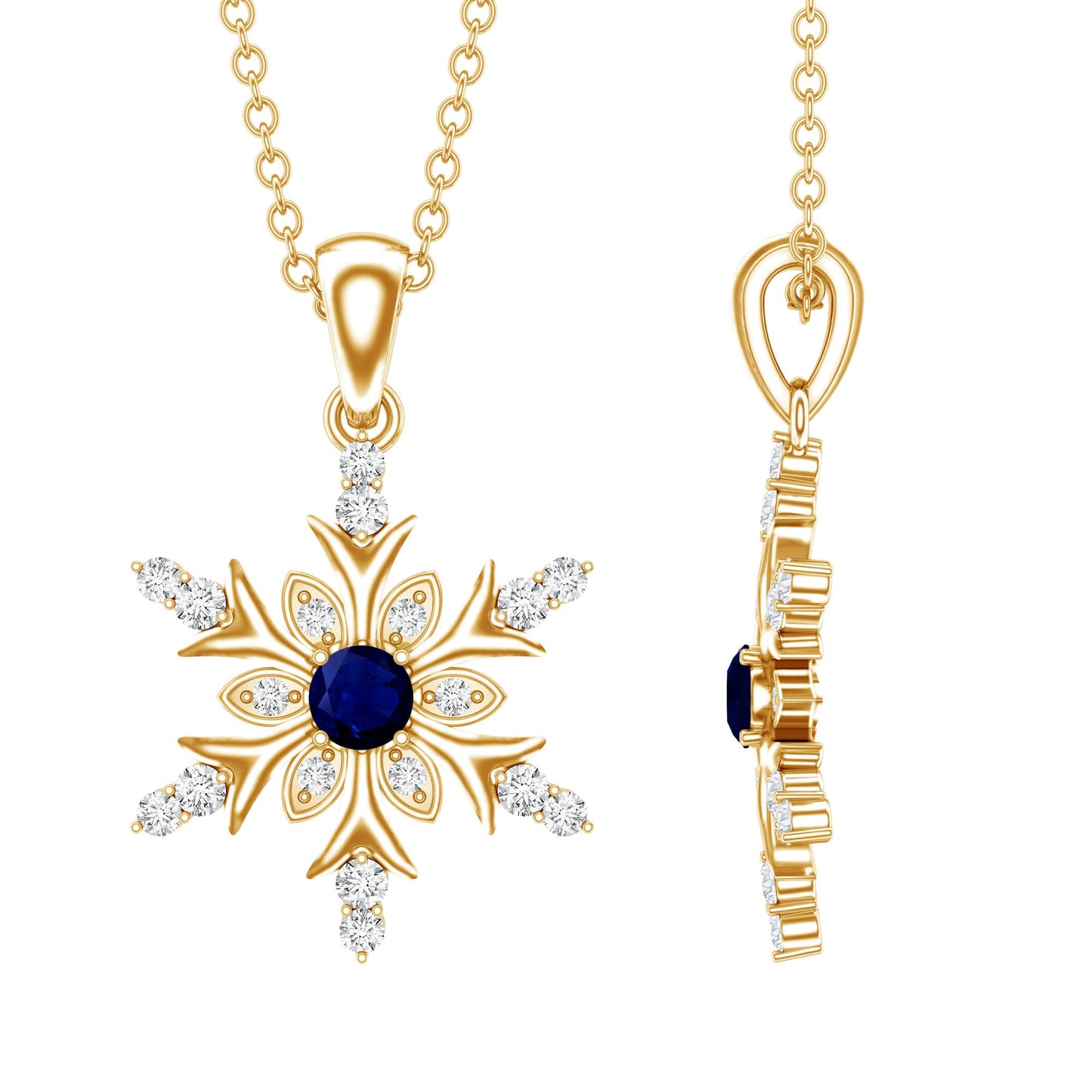 Collar con colgante de copo de nieve contemporáneo de zafiro azul y diamantes