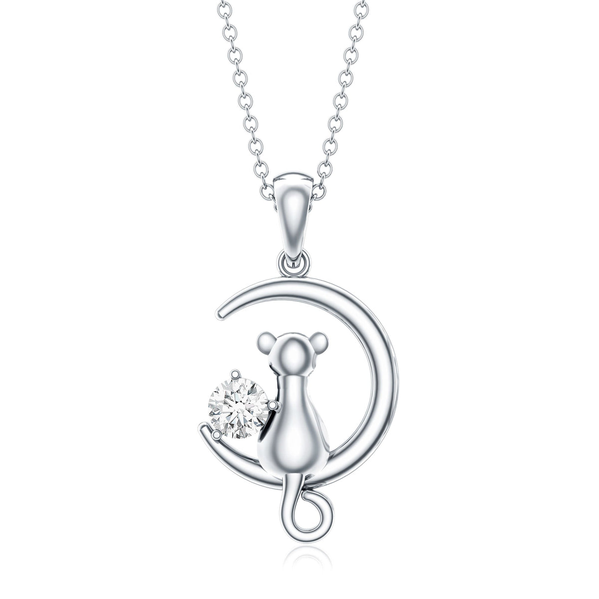 Certified Diamond Cat on Moon Necklace