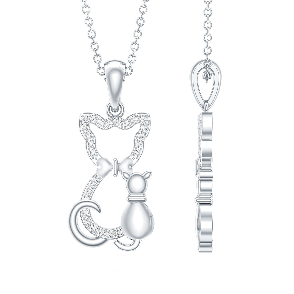 Certified Diamond Kitty Cat Pendant Necklace