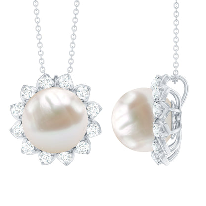 Freshwater Pearl and Moissanite Flower Chain Necklace