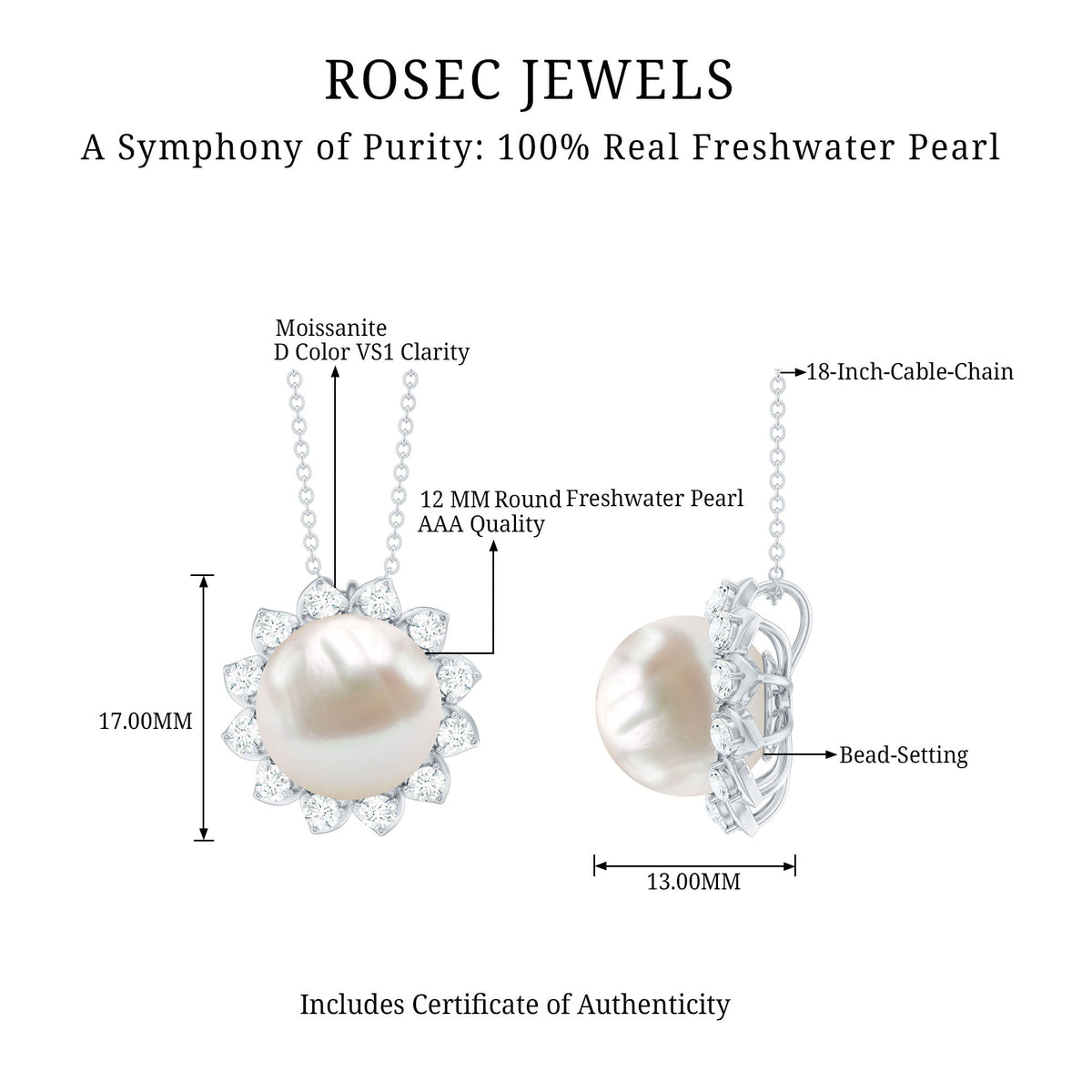 Freshwater Pearl and Moissanite Flower Chain Necklace