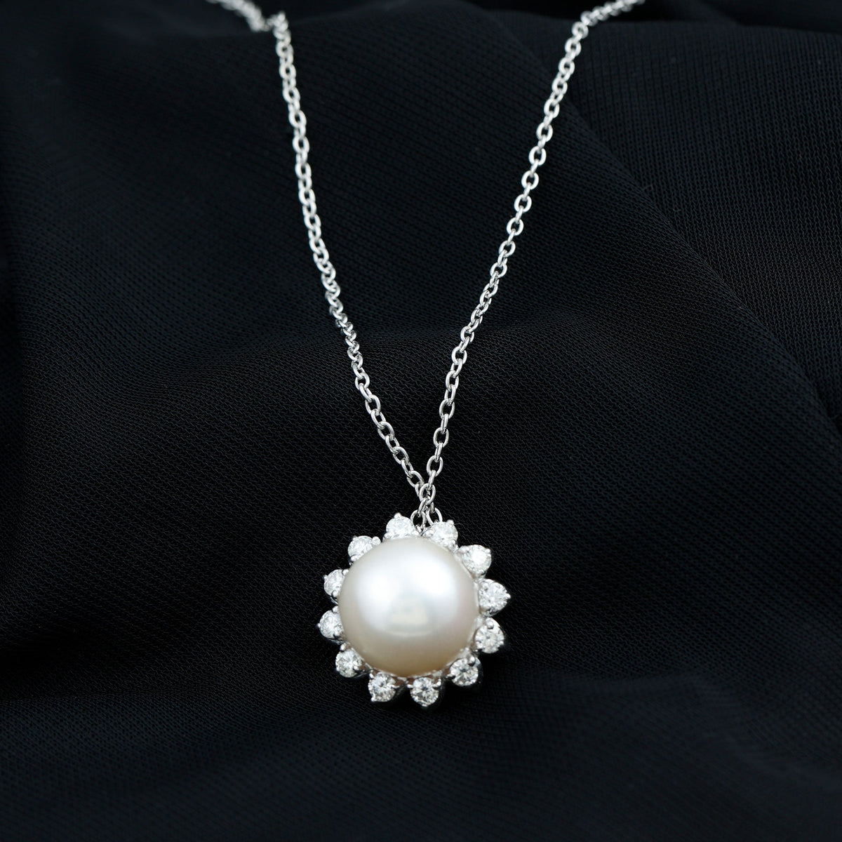 Freshwater Pearl and Moissanite Flower Chain Necklace