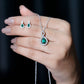 Pear Shaped Lab Created Emerald and Diamond Infinity Jewelry Set