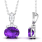 Real 1 Carat Oval Amethyst Diamond Necklace in East West Style