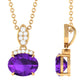 Real 1 Carat Oval Amethyst Diamond Necklace in East West Style